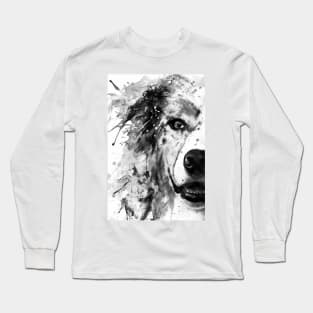 Australian Shepherd Dog Half Face Portrait Long Sleeve T-Shirt